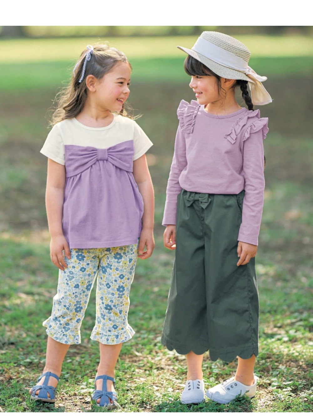 Girls' Lavender Bow Front Short Sleeve Tee